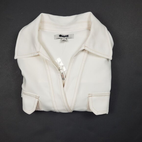 Madewell Contrast-Stitch Popover Shirt Women Small Winter White Crepe Blouse NWD - Picture 16 of 16